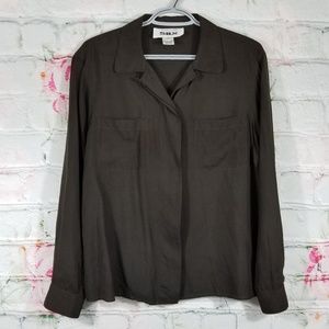 SILX 100% Silk Dark Brown Button Down Shirt